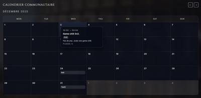 Aperçu du calendrier